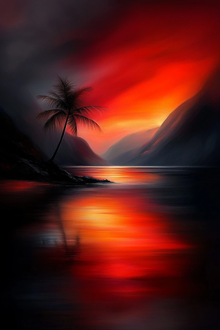 沙漠月光下的棕榈树与黑鸟