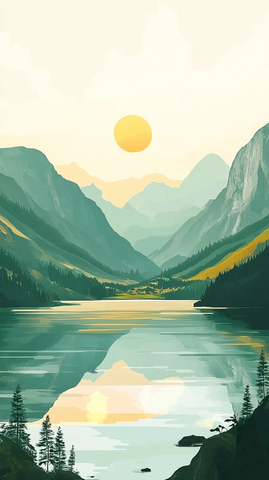 山水湖光云雾晨曦