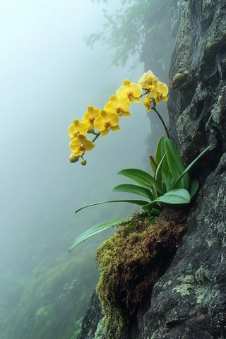 金边蝴蝶兰独自生长悬崖