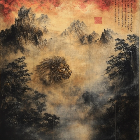 山林中云雾缭绕的狮子头景象