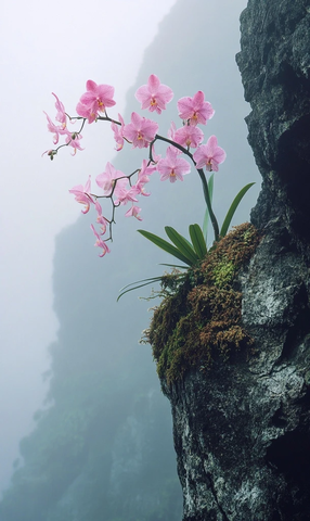 蝴蝶兰花朵与苔藓共生