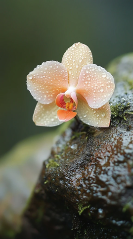 山石苔藓间优雅兰花