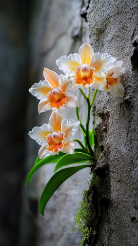 石缝中的美丽石斛花