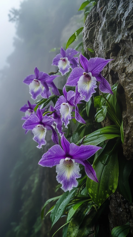 紫色兰花悬崖石壁