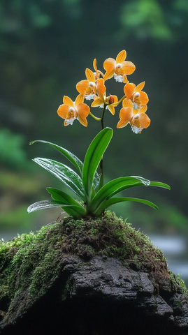 河边木桩上的石斛兰