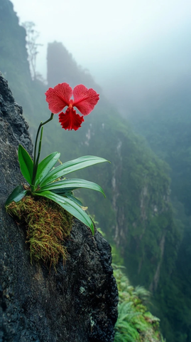 单朵心形兰花悬崖生长
