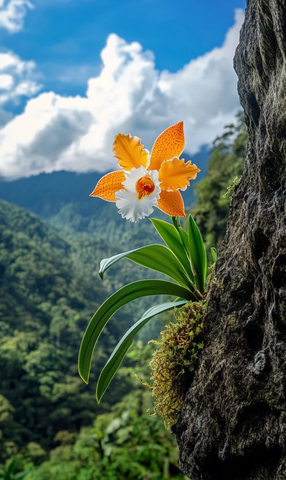 悬崖缝隙中的石斛花