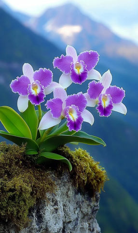 紫色白色兰花石墙生长