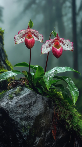 山巅石缝中的拖鞋兰