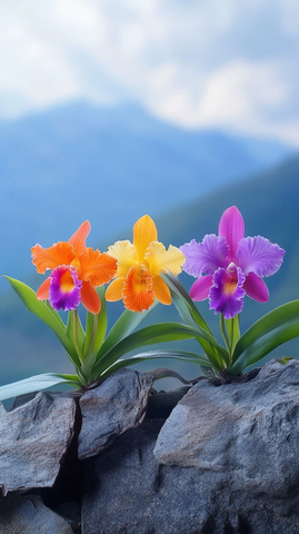 石墙上的迷你兰花