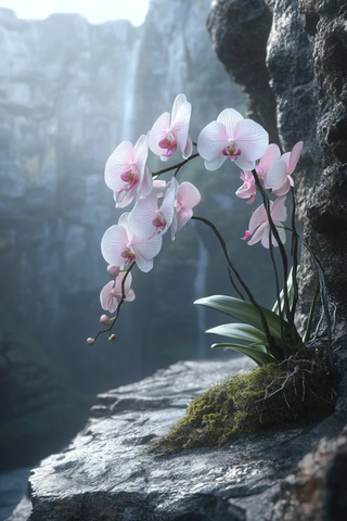 悬崖上的蝴蝶兰花蕾