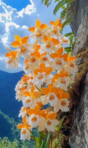 悬崖缝隙石斛花