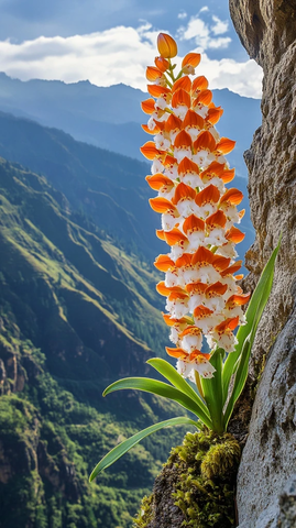橙白兰花岩石山峰背景