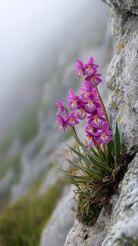 悬崖野生兰花雾山背景