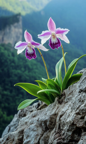 山岩石缝间石斛花开