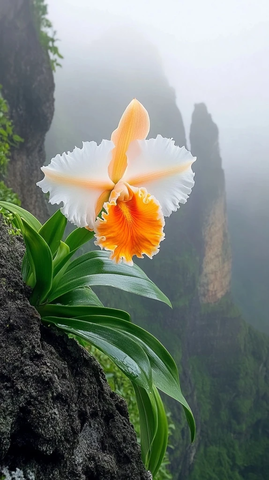 岩石裂缝中的球状兰花