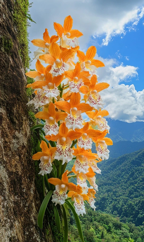 悬崖缝隙中的石斛花
