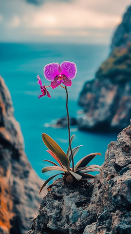 蝴蝶兰盛开悬崖边