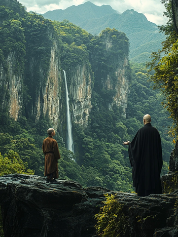 山间僧人观景图