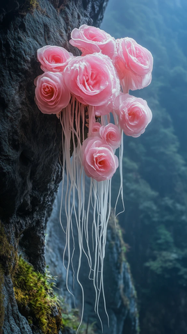 蘑菇花朵悬崖壁挂根茎