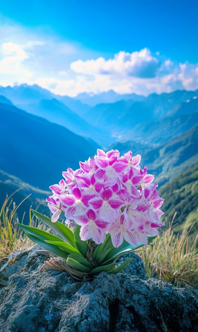 高山裂缝盛开球状花朵