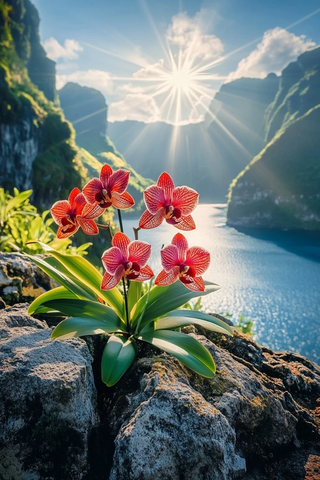 石悬崖边兰花盛开