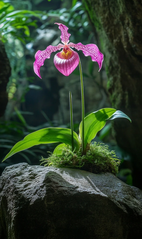 山巅岩石缝隙粉红拖鞋兰