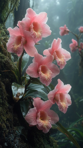 粉色兰花石上生长