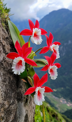 石墙上的卡特兰五朵花