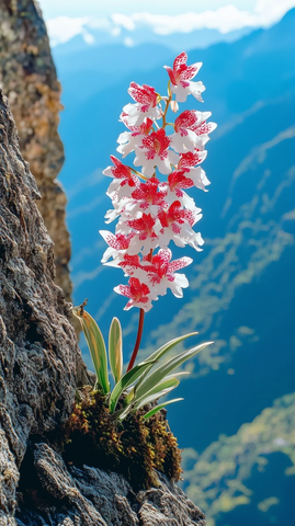 红白石斛花岩缝绽放