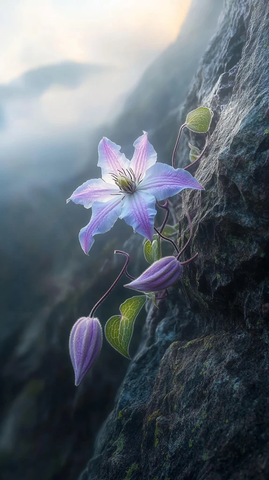 紫白铁线莲攀岩盛开