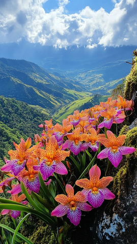 石壁兰花与蝴蝶景观