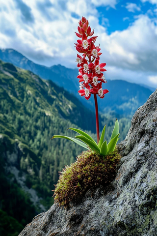 红色白纹石斛花山岩石缝