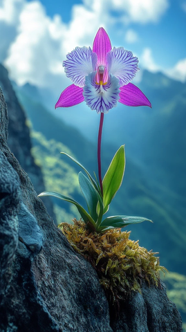 紫色白柄石斛峭壁独立