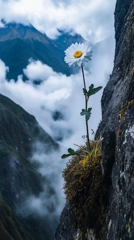白菊悬崖云雾环绕