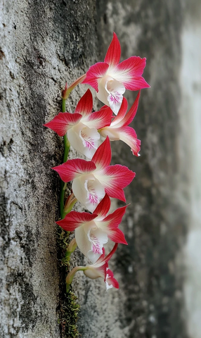 红白石斛兰与苔藓