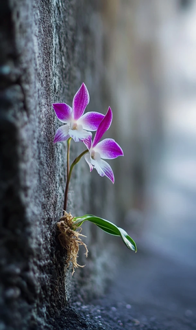 石缝中的紫色石斛兰