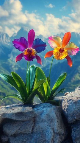 石墙上的迷你兰花