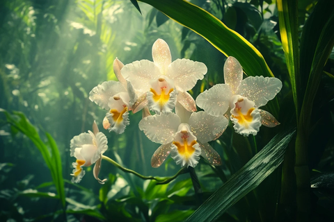 绿意盎然兰花盛开