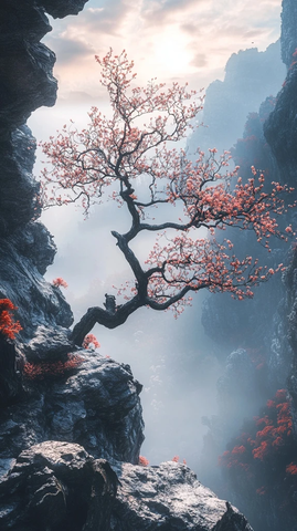 山林孤梅迎晨曦