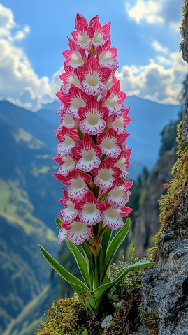 红白石斛花悬崖缝隙