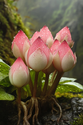 莲花状花苞与绿叶