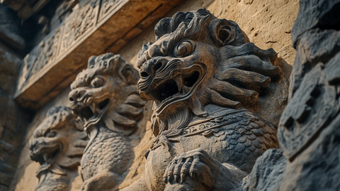 古老建筑上的精美石狮子雕刻