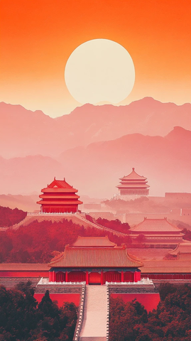 夕阳下的故宫全景