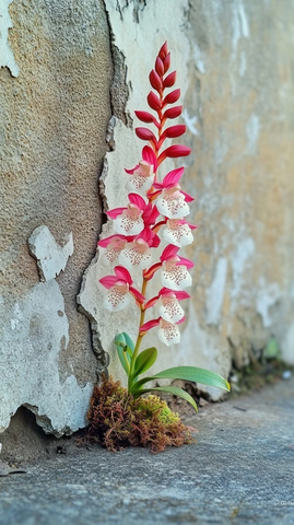 石缝中的石斛兰与苔藓