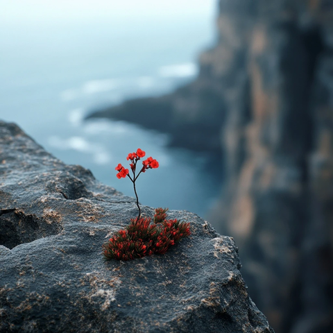 悬崖上的小红花与海洋