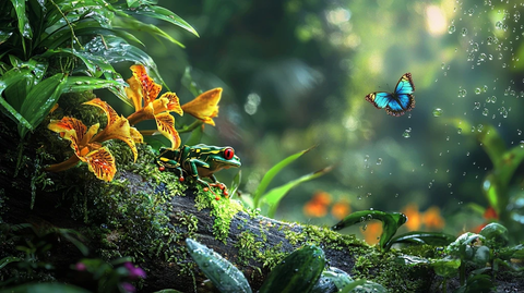 树干苔藓蝴蝶兰蜥蜴特写