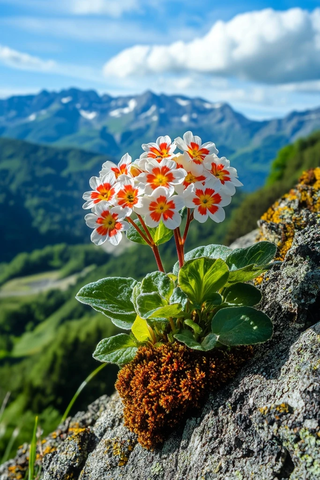 悬崖缝隙中的报春花