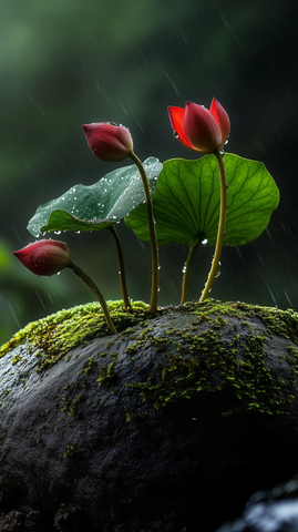 雨后晨曦巨型莲花石上盛开