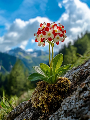 悬崖缝隙中的报春花